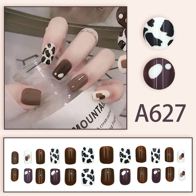 Summer and autumn gentle and simple pure lust style wearable nail patches printed solid color French style removable manicure fake nail patches