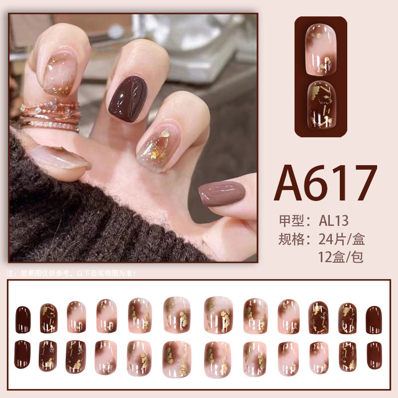 Summer and autumn gentle and simple pure lust style wearable nail patches printed solid color French style removable manicure fake nail patches