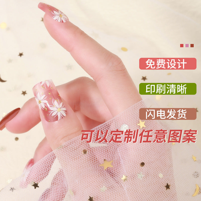 Gel Nail Sticker Waterproof 3D Bronzing Flower UV Phototherapy Semi-curing Nail Sticker