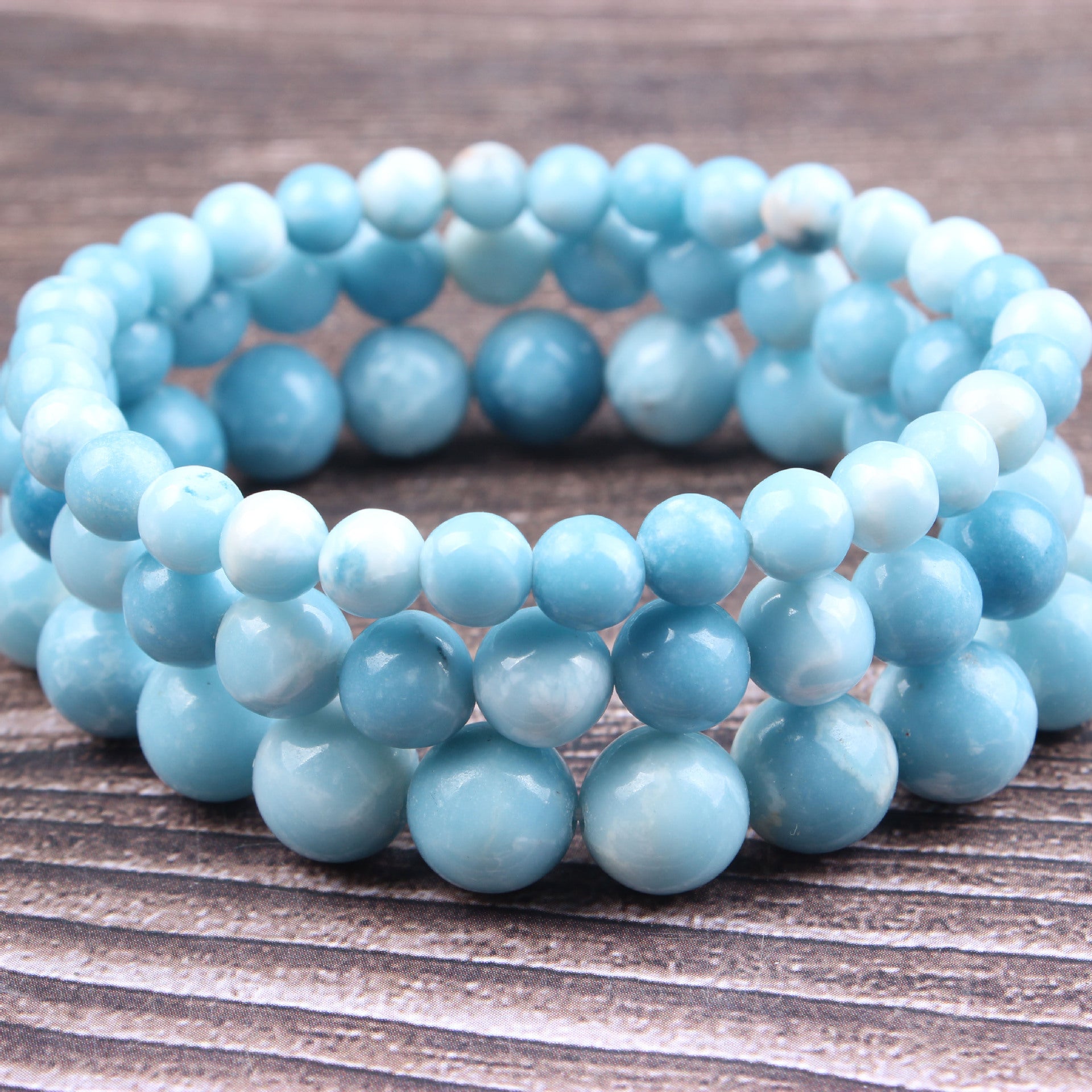 Natural Stone Larimar Bracelet Ethnic Dominican Larimar Bead Jewelry Larimar