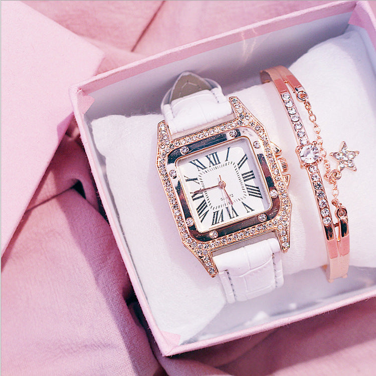 Women Diamond Watch Starry Luxury Bracelet Set Watches Ladies Casual Leather Band Quartz Wristwatch Female Clock Zegarek Damski