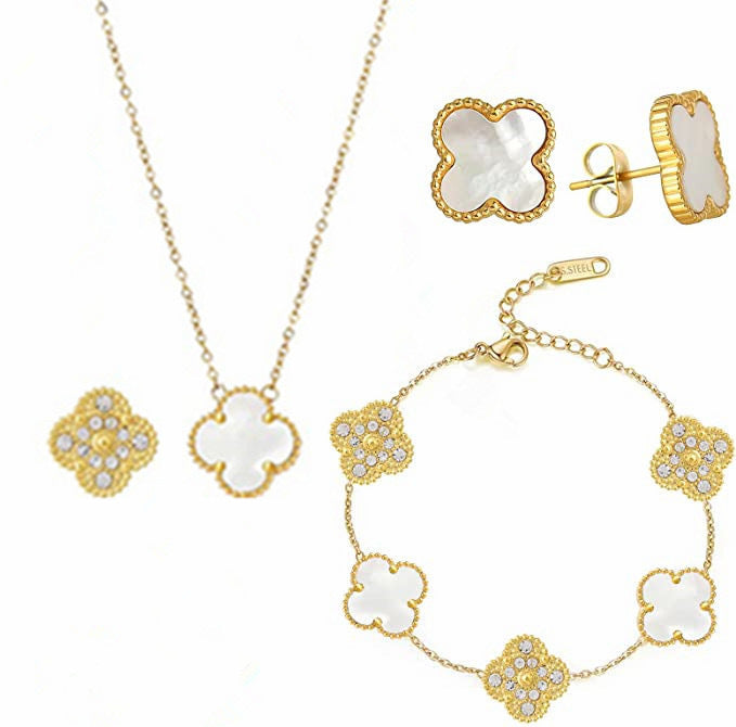 Natural Mother-of-pearl popular five-leaf clover bracelet titanium steel gold-plated 18k diamond double-sided mother-of-pearl bracelet hand jewelry