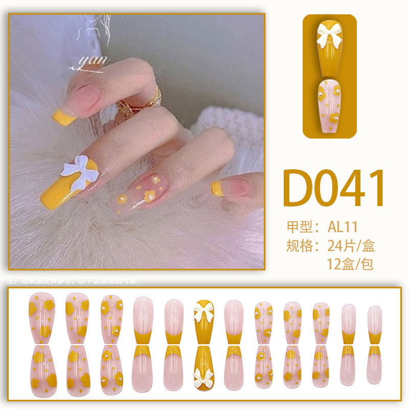 Wearable nails, fake nails, long water drops, European and American manicure, colorful small manicure tools, finished ladder-shaped nails cute cow-liked