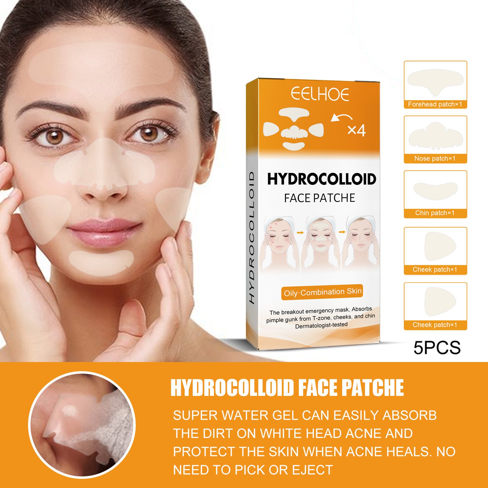 Acne EELHOE Hydrogel Facial Acne Sticker Portable Transparent Invisible Hydrogel Body Facial Care Concealer Anti-Acne Sticker