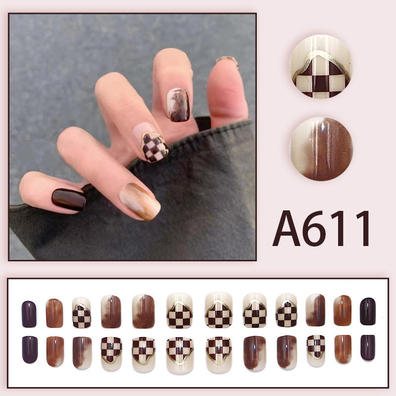 Summer and autumn gentle and simple pure lust style wearable nail patches printed solid color French style removable manicure fake nail patches