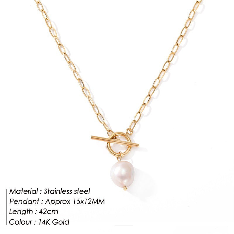 Natural baroque freshwater pearl necklace stainless steel necklace square chain necklace jewelry