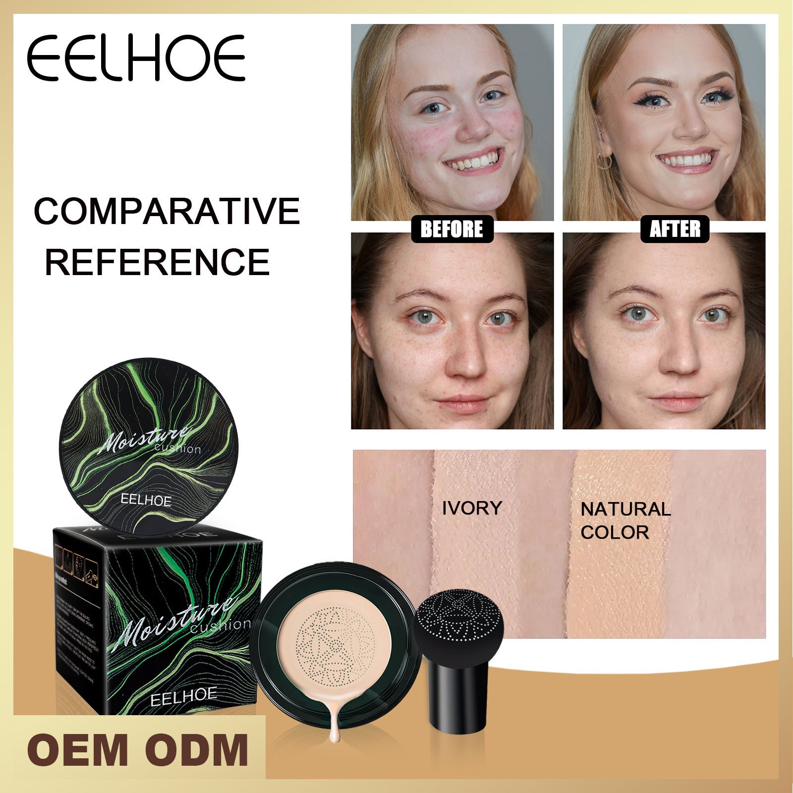 EELHOE Makeup Foundation BB Cream Mushroom Air Cushion Covers Facial Defects Natural Nude Makeup Foundation