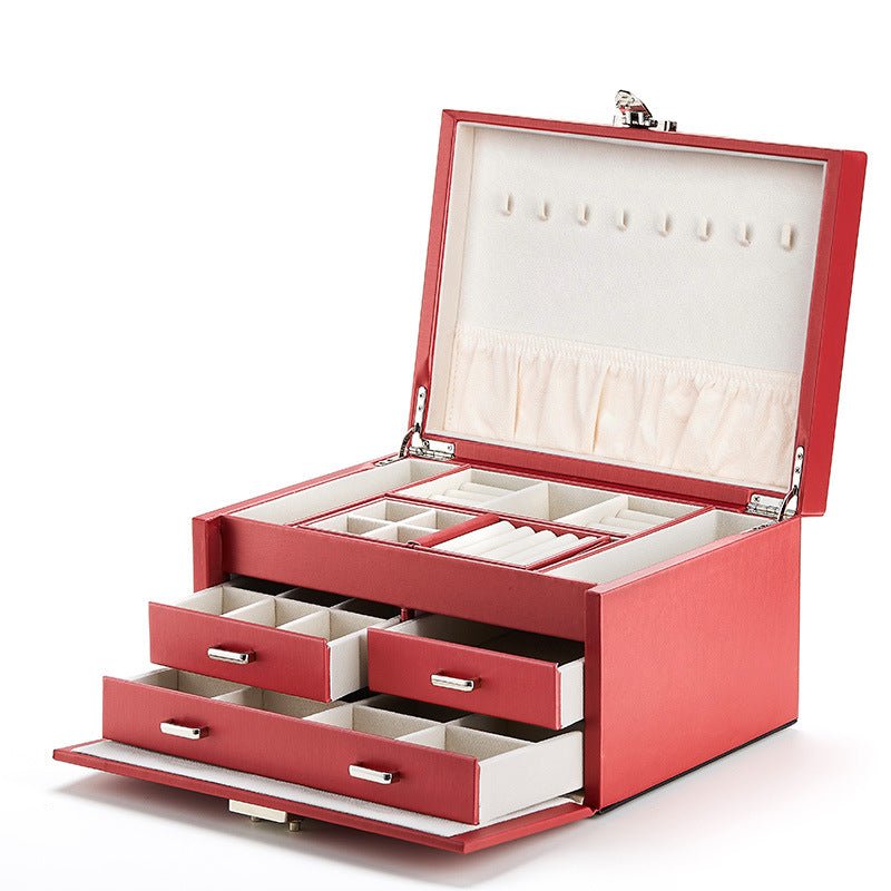 Large-capacity jewelry box European style jewelry box storage box with lock, exquisite jewelry hand jewelry storage box