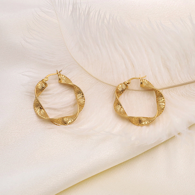 18K gold wavy texture earrings, advanced design, non-fading, popular jewelry, trendy earrings