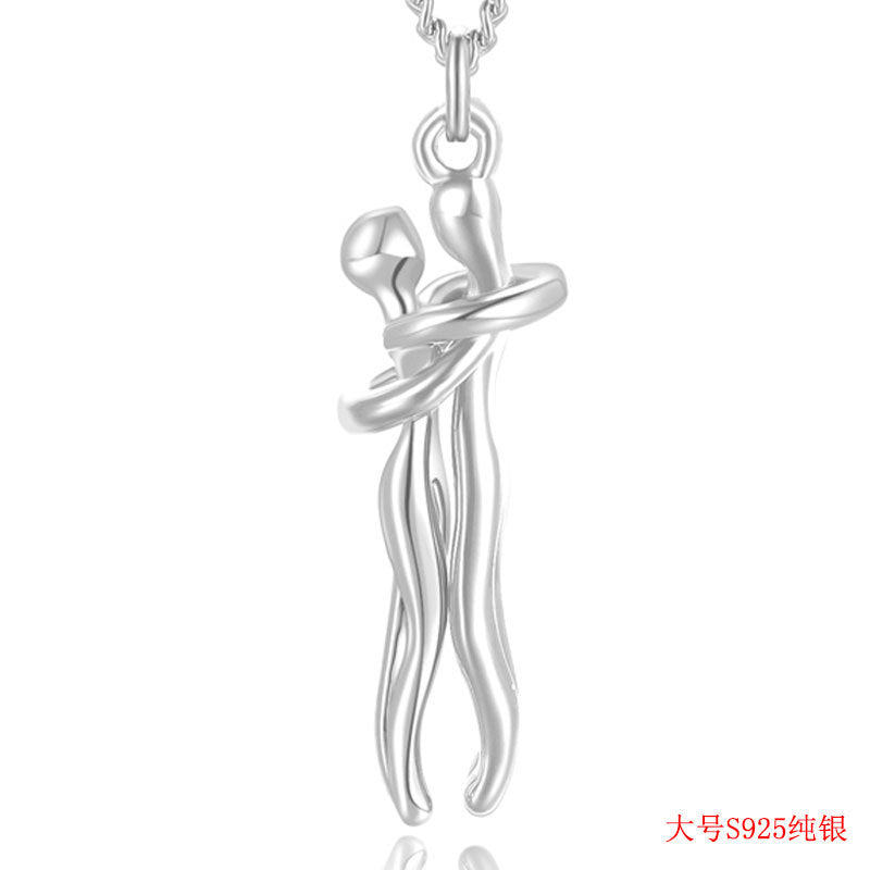 S925 Sterling Silver Couple Necklace Villain Hug Necklace Sterling Silver Pendant Hot Selling Emotional Jewelry