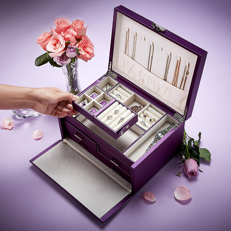 Large-capacity jewelry box European style jewelry box storage box with lock, exquisite jewelry hand jewelry storage box