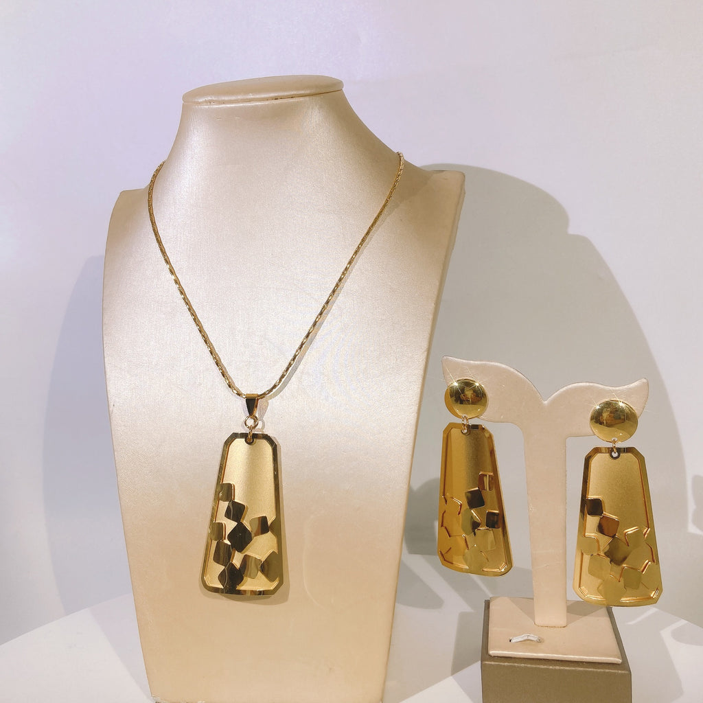 Electroplated copper alloy 24K jewelry set two-piece necklace and earrings for women