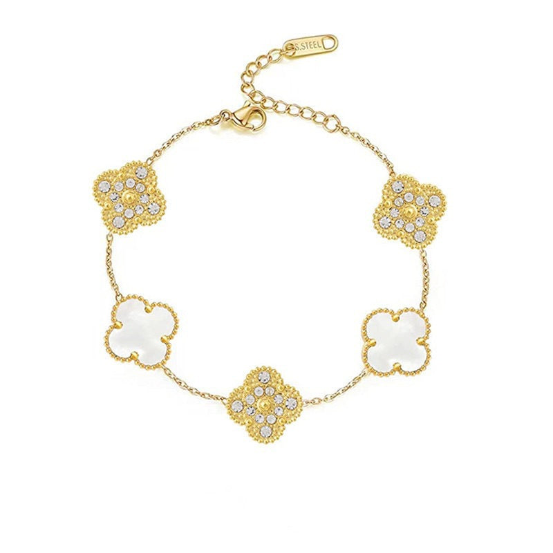 Natural Mother-of-pearl popular five-leaf clover bracelet titanium steel gold-plated 18k diamond double-sided mother-of-pearl bracelet hand jewelry