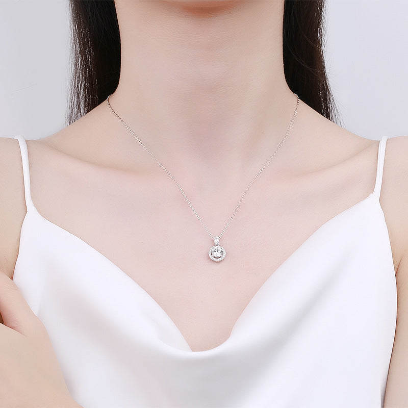 S925 Sterling Silver Moissanite Round Necklace Female Zircon Jewelry Pendant Jewelry Item Jewelry Accessories