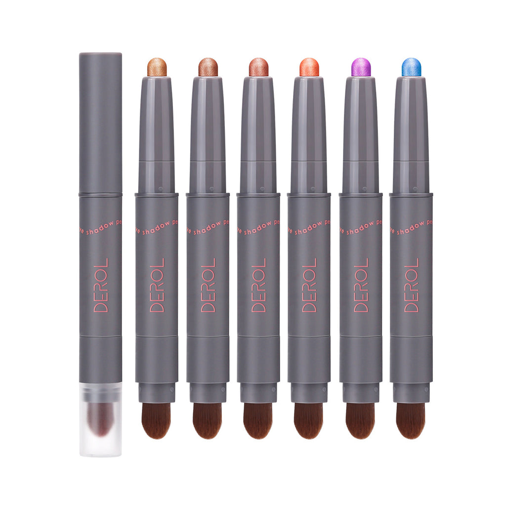 Lazy eye shadow stick double-headed rotatable with brush head not easy to smudge colored soft waxy pearlescent eye shadow