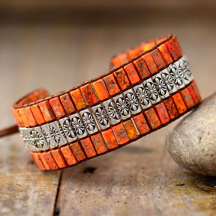 Natural Stone Handmade Beaded Bracelet Emperor Stone Antique Metal Bead Braided Popular Jewelry