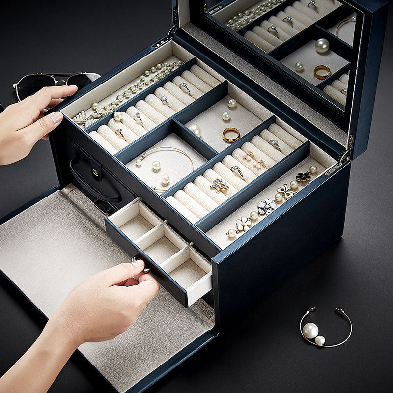 Large-capacity jewelry box European style jewelry box storage box with lock, exquisite jewelry hand jewelry storage box