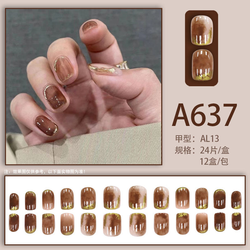 Summer and autumn gentle and simple pure lust style wearable nail patches printed solid color French style removable manicure fake nail patches