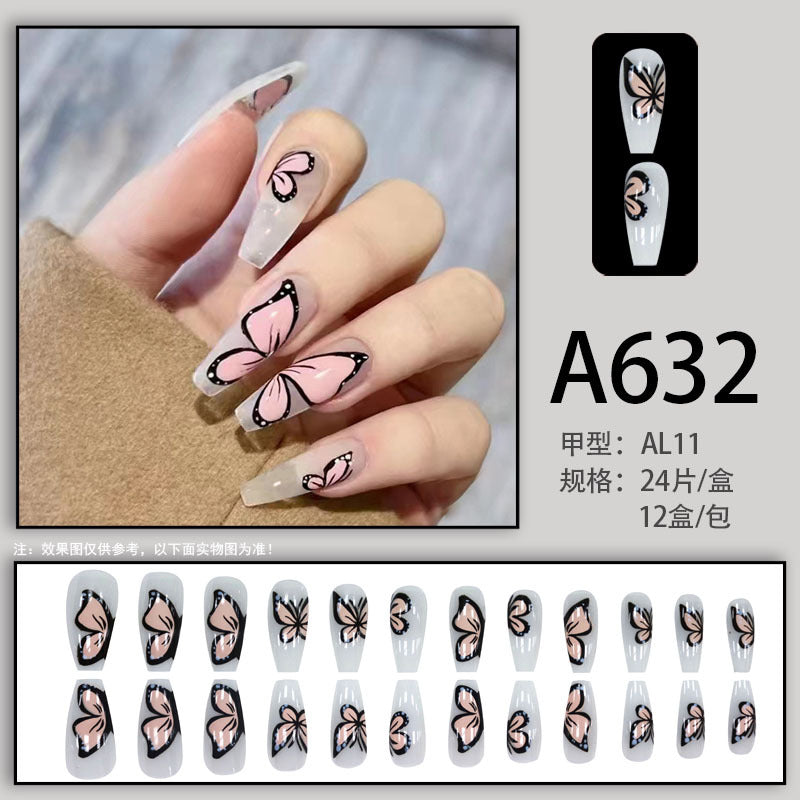 Summer and autumn gentle and simple pure lust style wearable nail patches printed solid color French style removable manicure fake nail patches