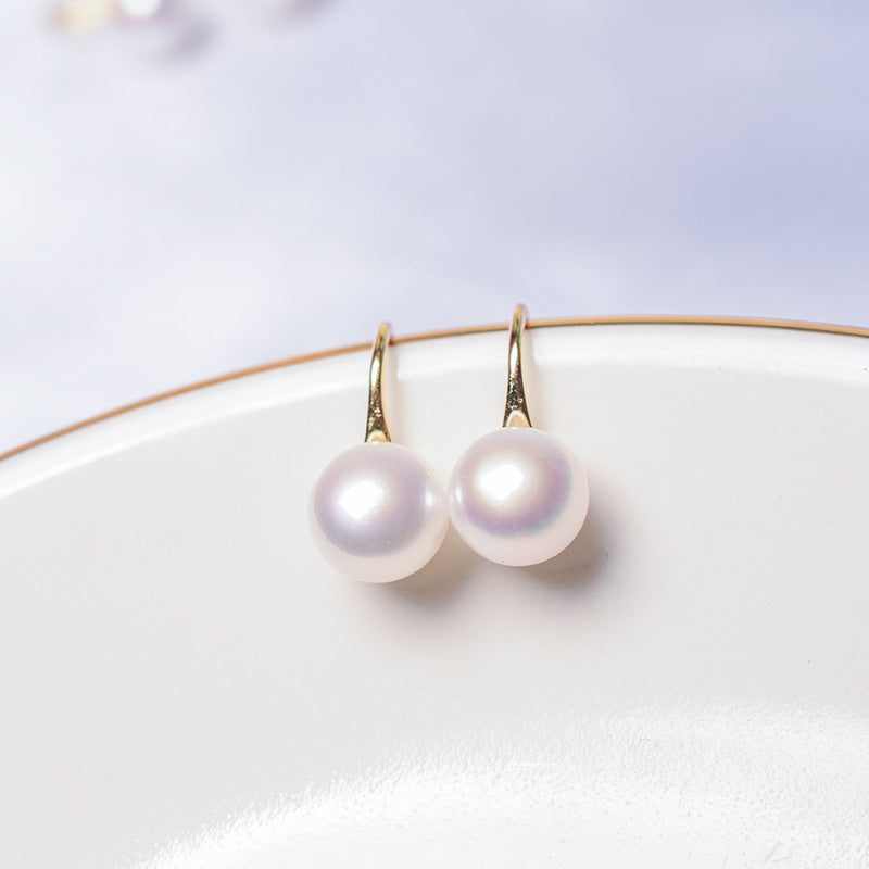 Strong light natural freshwater pearl earrings light luxury temperament 925 sterling silver gold-plated silver high-heeled shoes earhook earrings for women