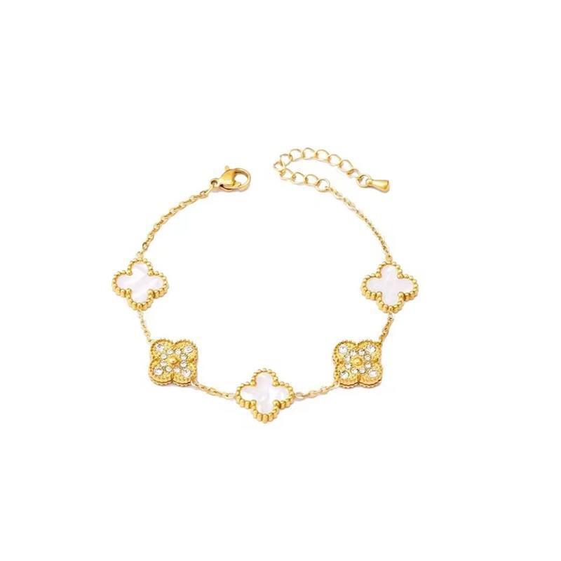 Natural Mother-of-pearl popular five-leaf clover bracelet titanium steel gold-plated 18k diamond double-sided mother-of-pearl bracelet hand jewelry
