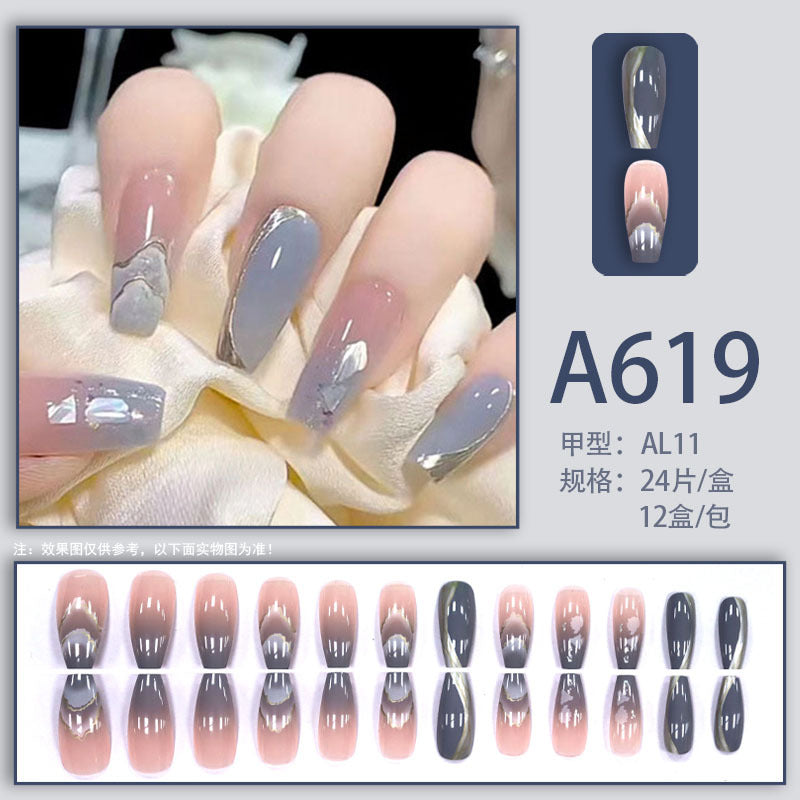 Summer and autumn gentle and simple pure lust style wearable nail patches printed solid color French style removable manicure fake nail patches