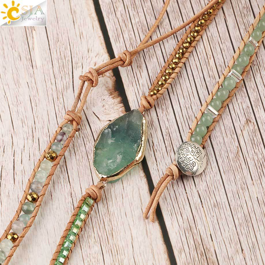 Natural Stone Multilayer Bracelet with Green Fluorite and Bohemian Aventurine Beads Unisex Hand Jewelry