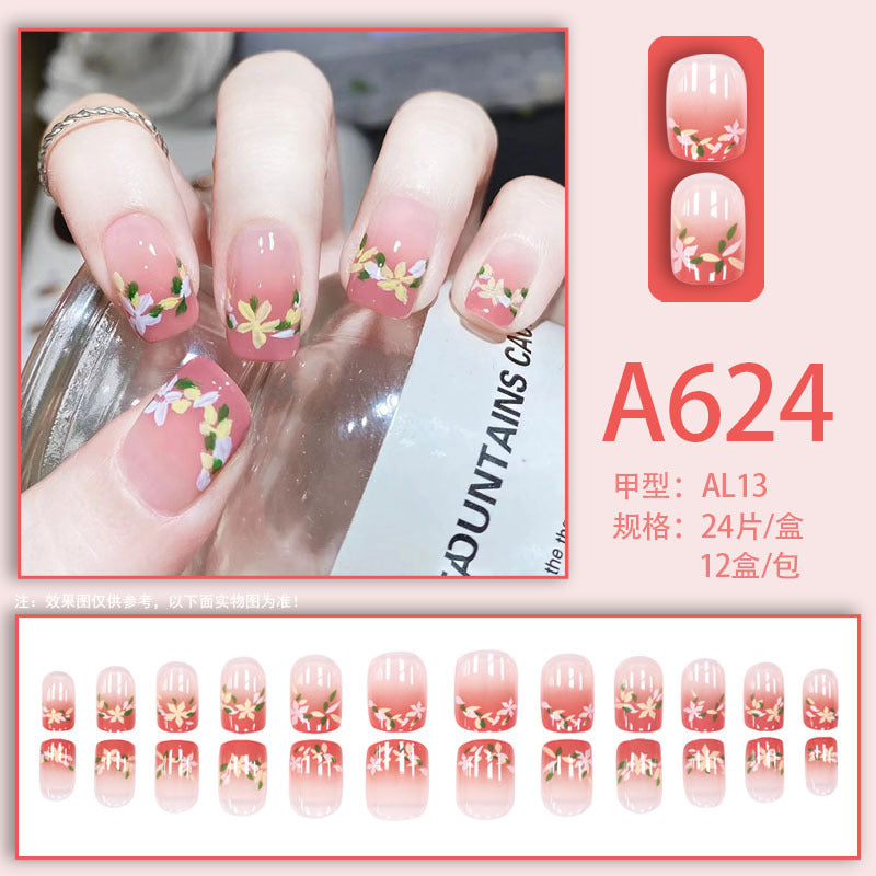 Summer and autumn gentle and simple pure lust style wearable nail patches printed solid color French style removable manicure fake nail patches