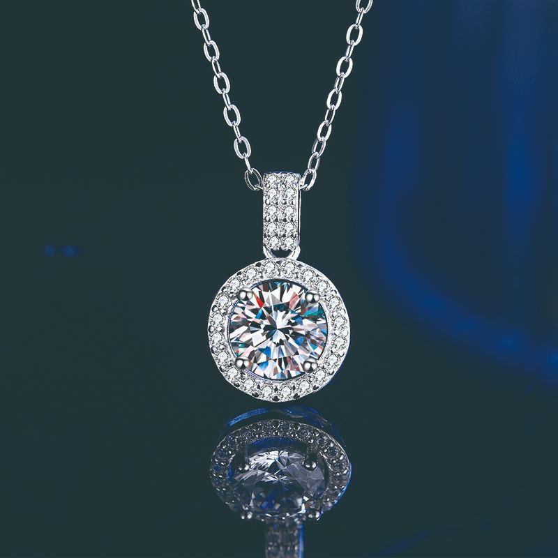 S925 Sterling Silver Moissanite Round Necklace Female Zircon Jewelry Pendant Jewelry Item Jewelry Accessories