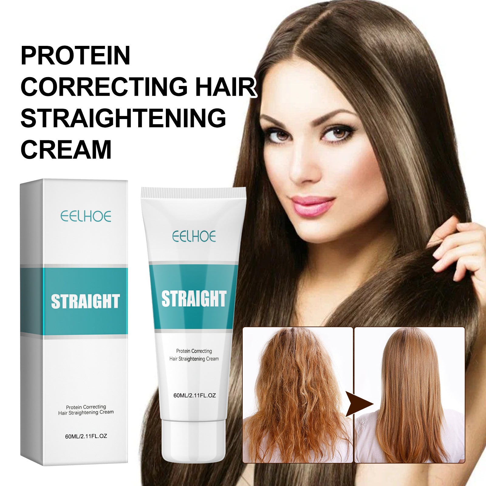 EELHOE Protein Correcting Hair Straightening Cream Smoothes Frizz and Split Ends Repairs Damaged Hair No-Stretch Straightening Care Cream