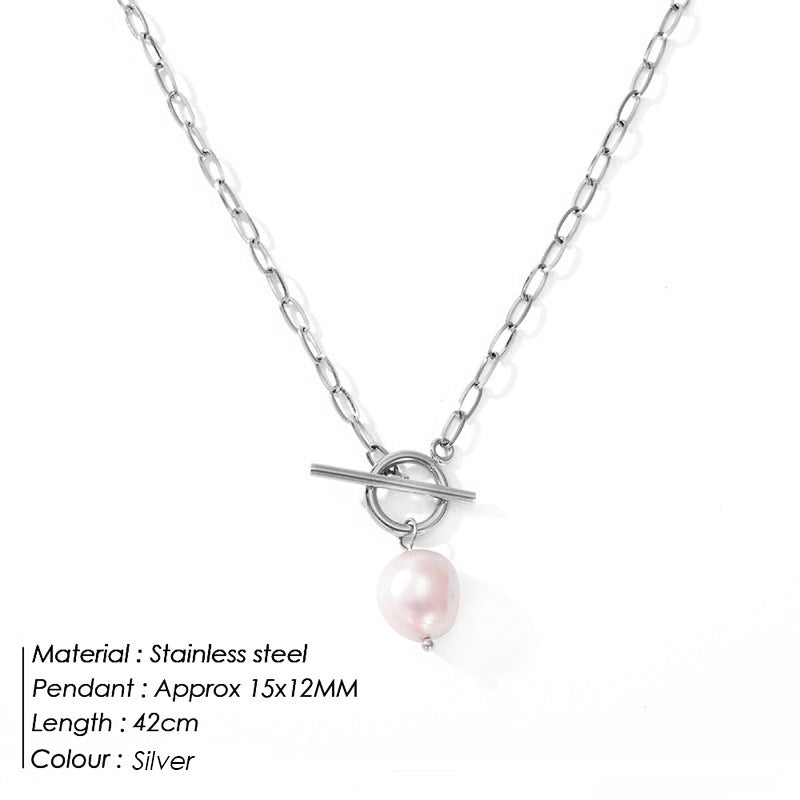 Natural baroque freshwater pearl necklace stainless steel necklace square chain necklace jewelry