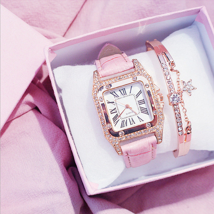 Women Diamond Watch Starry Luxury Bracelet Set Watches Ladies Casual Leather Band Quartz Wristwatch Female Clock Zegarek Damski