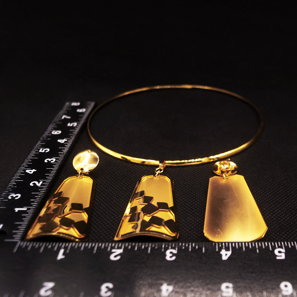 Electroplated copper alloy 24K jewelry set two-piece necklace and earrings for women