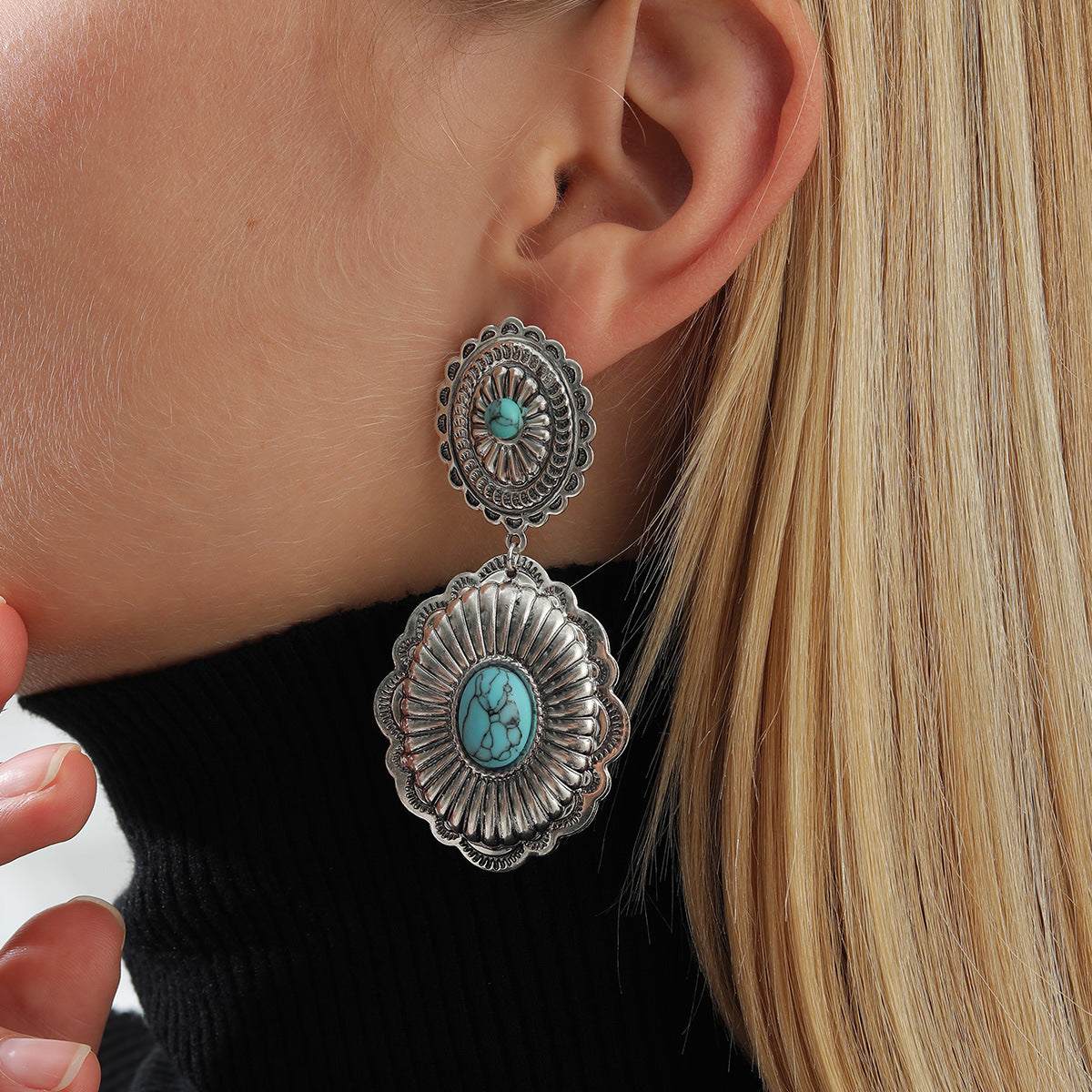 Earring Jewelry Retro Gothic Turquoise Flower Earrings