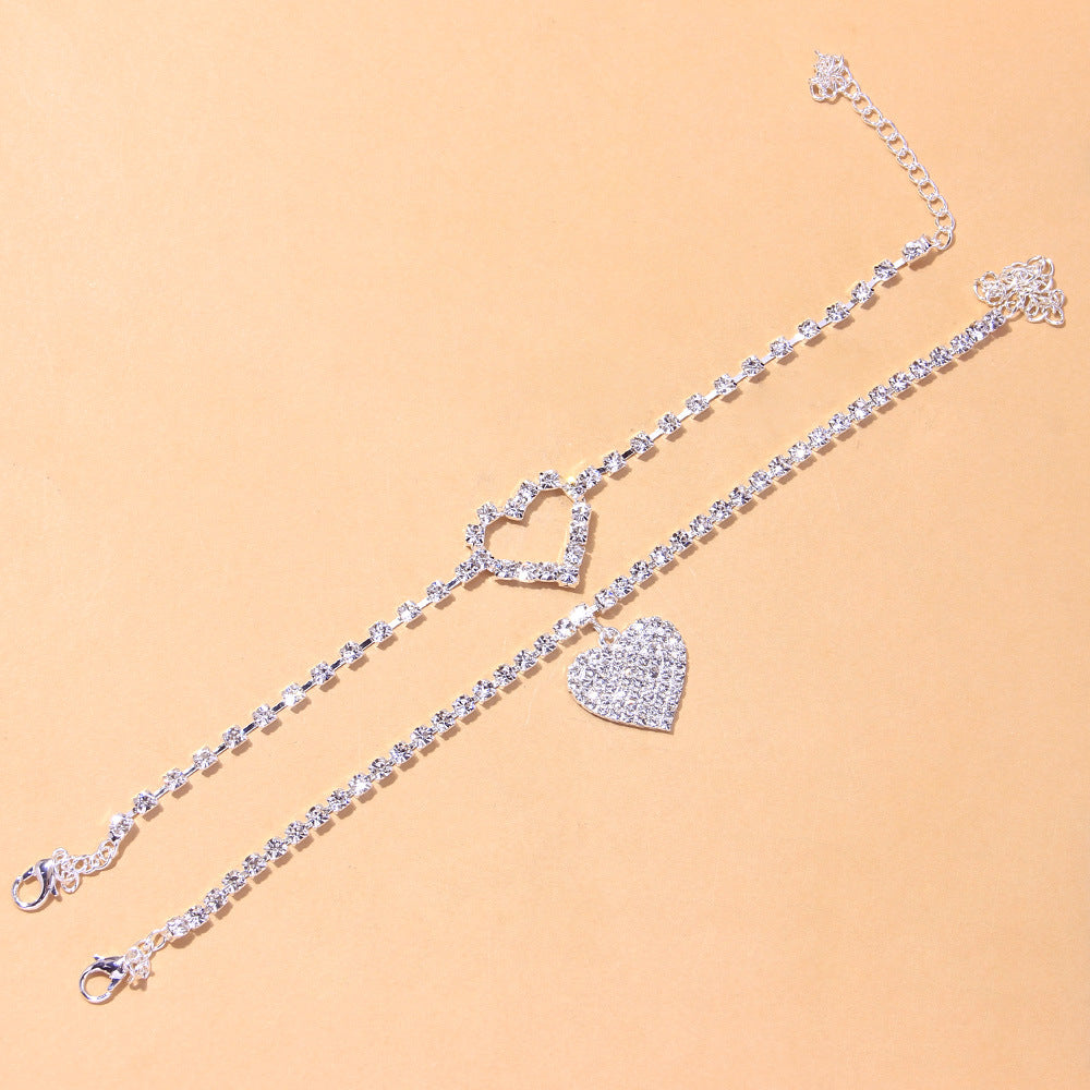 Rhinestone Trend Love Anklet Set Fashion Jewelry Personality Creative Shiny Rhinestone Ankle Chain