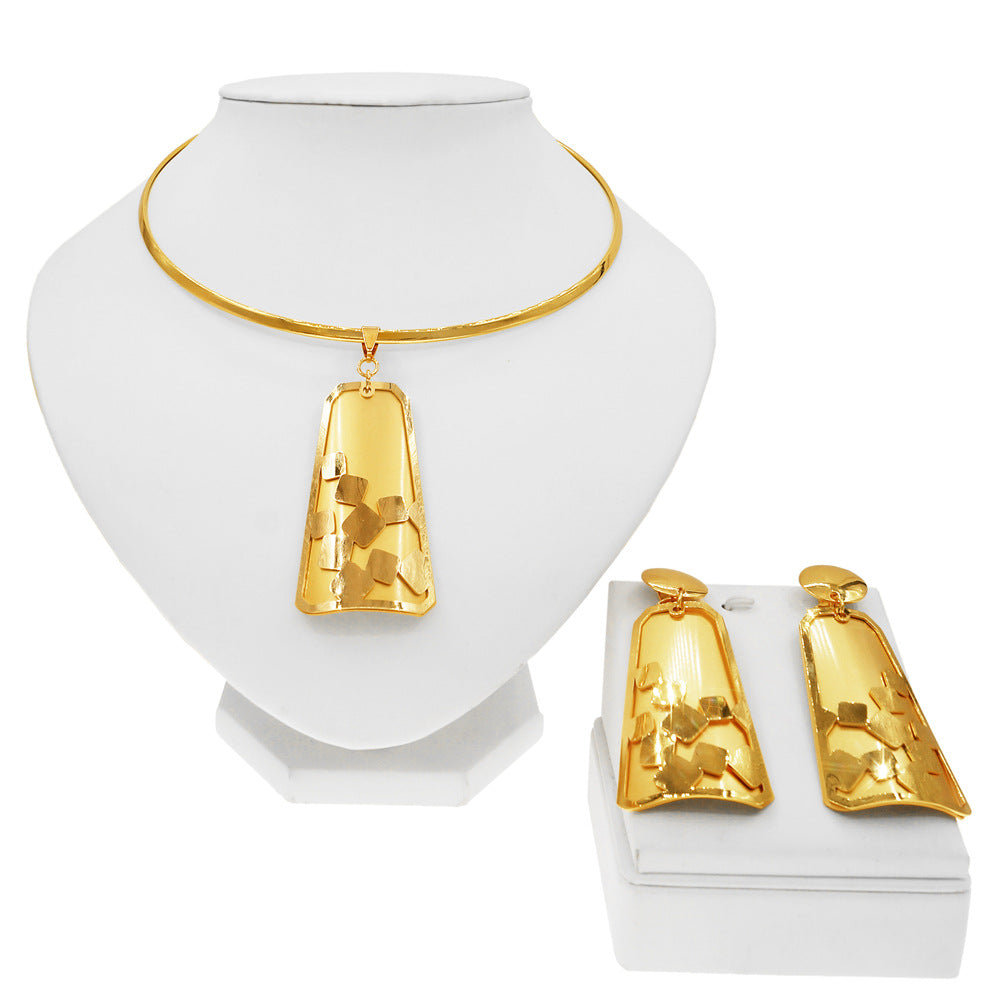 Electroplated copper alloy 24K jewelry set two-piece necklace and earrings for women