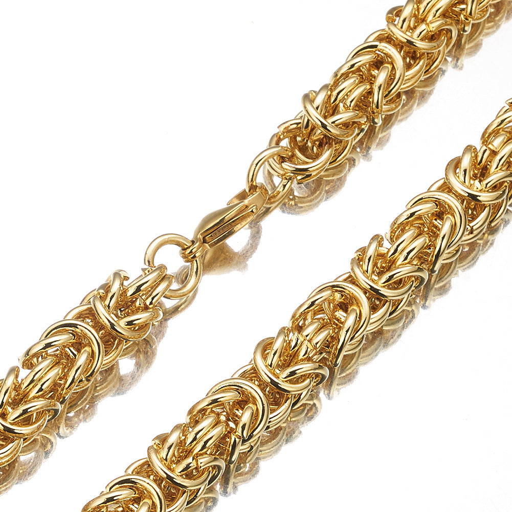 8mm Width Stainless Steel Single Circle Chain Men's Necklace Centipede Chain with Titanium Steel Gold Pendant Jewelry
