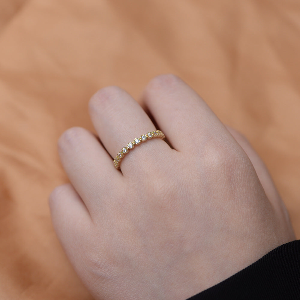 S925 Silver ins simple micro-paved zircon stacked versatile ring s925 sterling silver geometric round full diamond ring bracelet