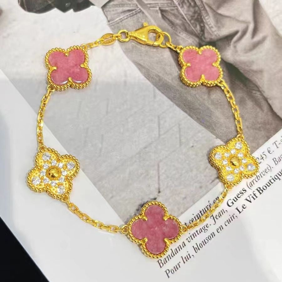 Natural Mother-of-pearl popular five-leaf clover bracelet titanium steel gold-plated 18k diamond double-sided mother-of-pearl bracelet hand jewelry