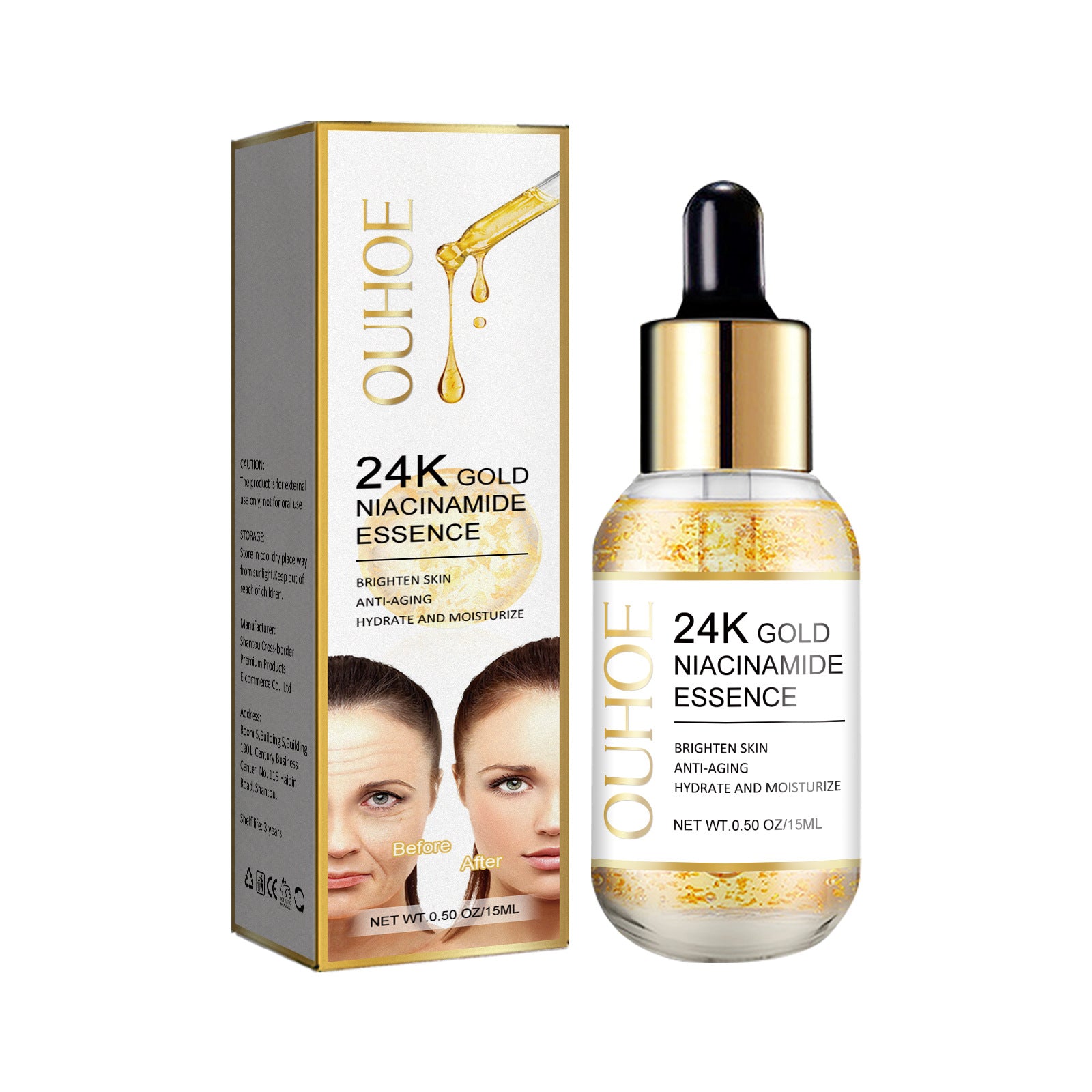 Facial OUHOE 24K Gold Facial Essence Firms facial skin, fades fine lines around eyes, and moisturizes forehead wrinkles.