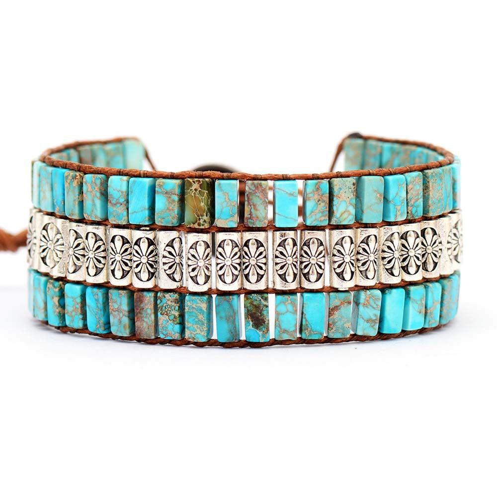 Natural Stone Handmade Beaded Bracelet Emperor Stone Antique Metal Bead Braided Popular Jewelry