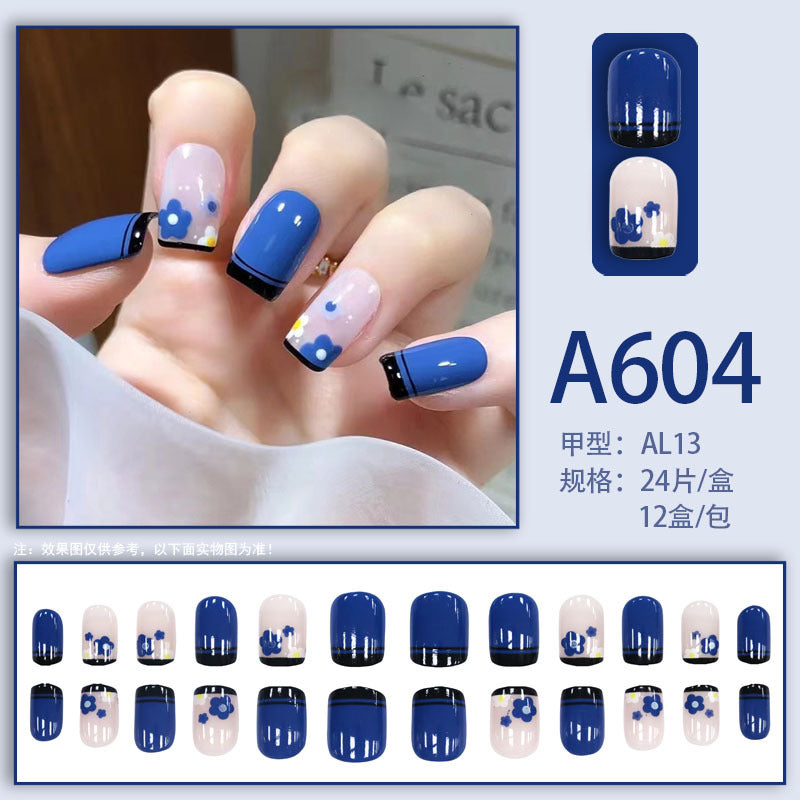 Summer and autumn gentle and simple pure lust style wearable nail patches printed solid color French style removable manicure fake nail patches