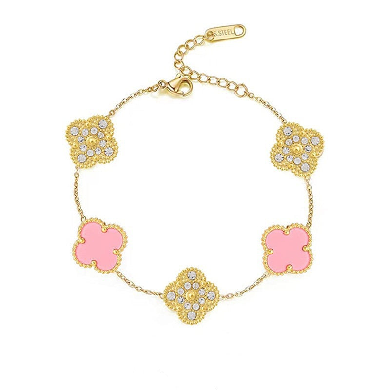 Natural Mother-of-pearl popular five-leaf clover bracelet titanium steel gold-plated 18k diamond double-sided mother-of-pearl bracelet hand jewelry
