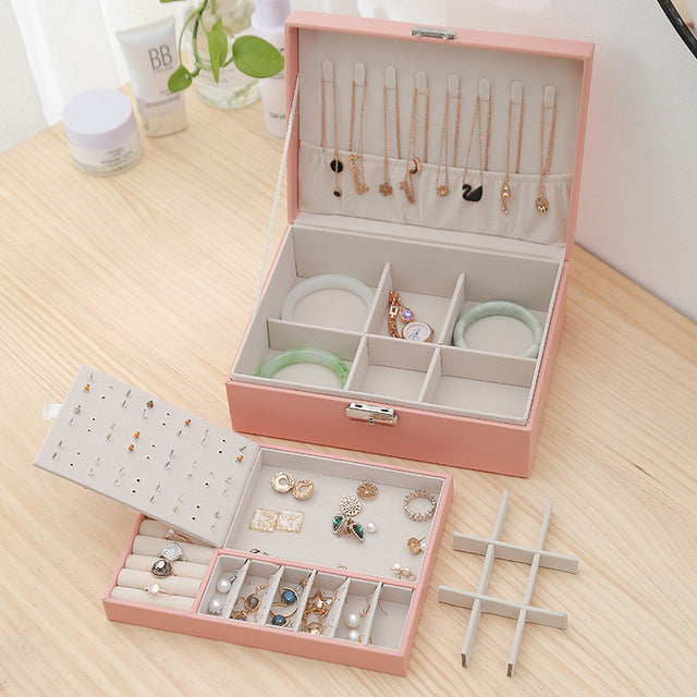 Storage Box Double Leather Jewelry Box Jewelry Storage Box Multifunctional Large Jewelry Box PU Necklace Jewelry Box DQ