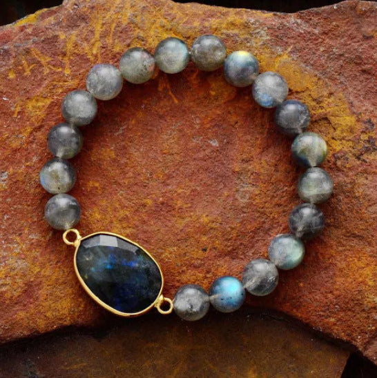 Natural Stone High-end women's bracelet natural glitter stone labradorite elastic bracelet jewelry