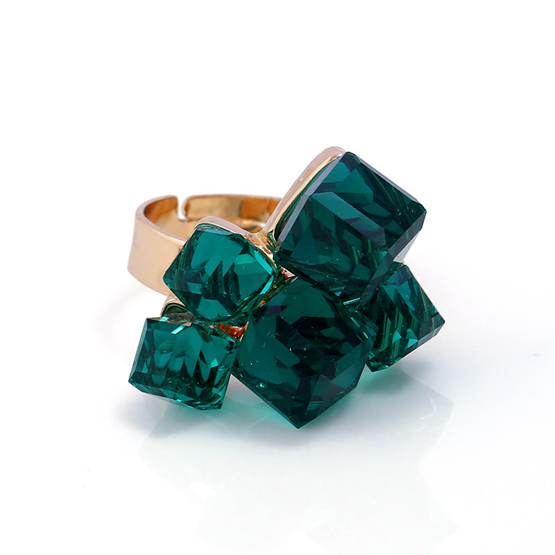 Crystal single crystal open ring independently packaged boutique accessories geometric alloy ring men ladies