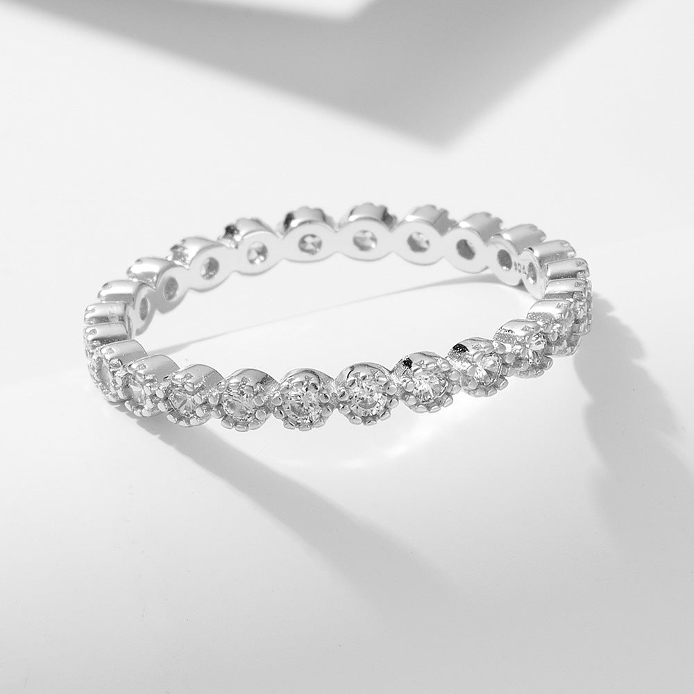 S925 Silver ins simple micro-paved zircon stacked versatile ring s925 sterling silver geometric round full diamond ring bracelet