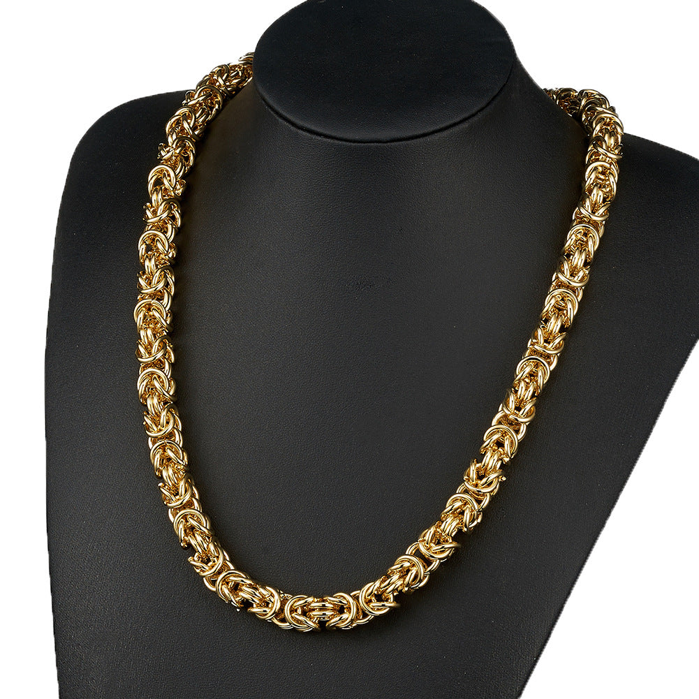 8mm Width Stainless Steel Single Circle Chain Men's Necklace Centipede Chain with Titanium Steel Gold Pendant Jewelry