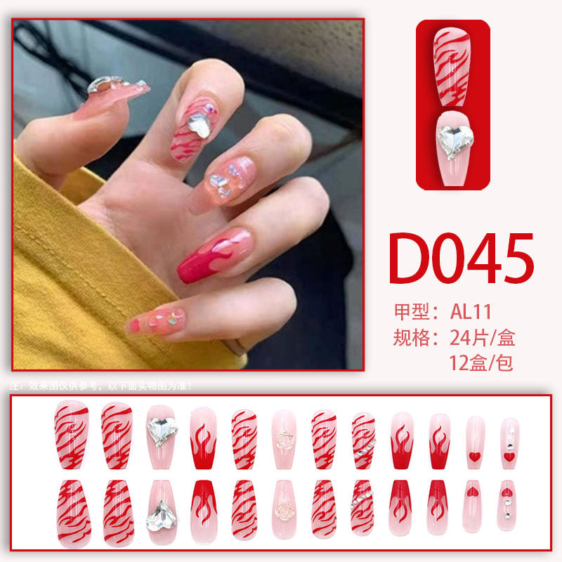 Wearable nails, fake nails, long water drops, European and American manicure, colorful small manicure tools, finished ladder-shaped nails cute cow-liked