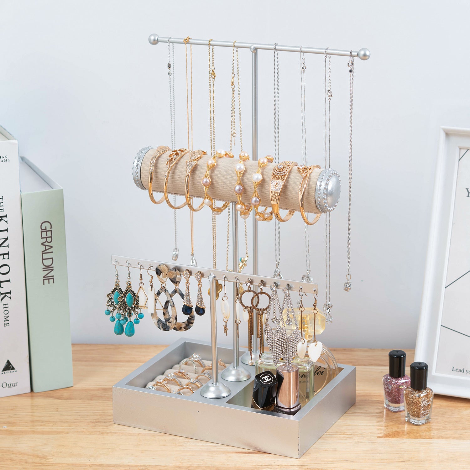 T-shaped 3-tier jewelry display stand jewelry earring rack earring necklace bracelet rack hair hoop storage rack ring detachable